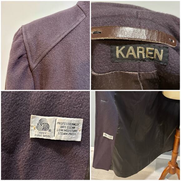 Vintage Plum Purple Wool Blend Maxi Coat with Ruffle Sleeves, Size XL - Picture 4 of 8